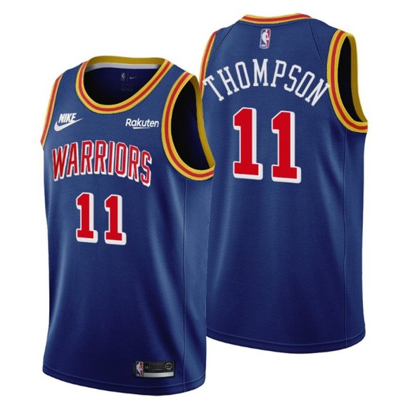 Men's Golden State Warriors #11 Klay Thompson 75th Anniversary Blue Stitched Basketball Jersey